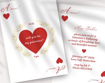 Galentine's Invitation, Valentine's Day Invite, Girls NIght Invitation,Ace Of Heart Invitation, Editable Galentines Day Party Brunch Invites