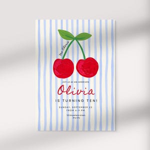 Cherry Birthday Invitation Template, Berry First Birthday Invite, Mon Cheri Birthday Invitation, Cherry On Top Unisex Birthday Invitation