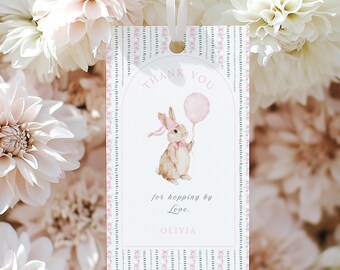Bunny Birthday Thank You For Hopping By Tags, Some Bunny Is Turning One Birthday Favor Tag, Easter Birthday Tags, Instant Download