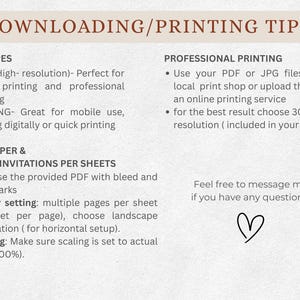 Puede incluir: Documento beige con texto negro que proporciona consejos de descarga e impresi&oacute;n. El texto incluye tipos de archivos, consejos de impresi&oacute;n profesional e instrucciones para ahorrar papel. Un s&iacute;mbolo de coraz&oacute;n est&aacute; en la parte inferior.