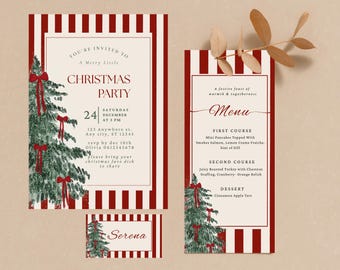 Christmas Bundle Template, Red Christmas Stationery, Editable Canva Templates, Festive Invitation Bundle, Printable Christmas Stationery