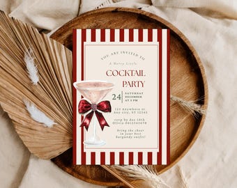 Christmas Party Invitation, Editable Holiday Gathering Invite, Printable & Digital Download Template, Red Bow Holiday Gathering Invitation