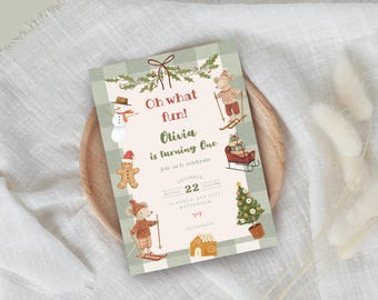 Maileg Mice Inspired Christmas Birthday Invitation, Editable Winter Birthday Digital Invite, Printable Holiday Party Template, Little mouse