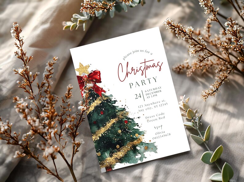 Christmas Party Invitation Template, Editable Holiday Gathering Invite, Printable Christmas Event Invitation Template, Digital Download