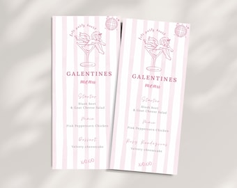 Galentine's Menu Card Template, Valentines Menu Card, Valentine's Cocktail Party Menu, Girls Night Menu Card, Girls Birthday Dinner Menu