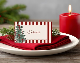 Printable Christmas Place Card Template, Holiday Dinner Name Card, Editable Festive Table Card, Christmas Table Name Card, Holiday menu card