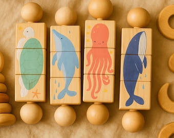 Wooden Ocean Animal Block Puzzle | Montessori Learning Toy