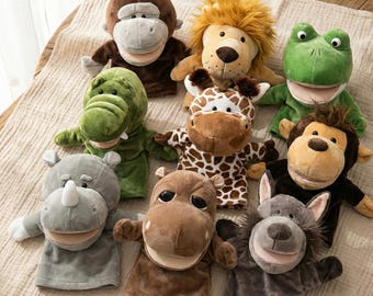 Marionetas de mano de animales de safari para niños pequeños, juguetes de peluche para contar historias para la guardería del bebé y juego imaginativo, juego de regalo para baby shower de animales salvajes.