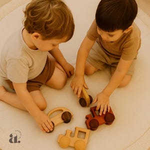Montessori Wooden Toy Cars & Trains  |  Natural Baby Gift | Eco-Friendly Wooden Vehicles for Kids | Toddler Sensory Toy