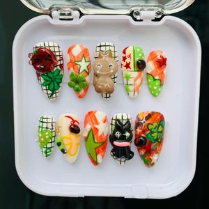 3D-Karikaturpresse auf den Nägeln, süßes Tier- und Sterndesign, handgefertigtes Nail Art Set, wiederverwendbare falsche Nägel zum lustigen Stil