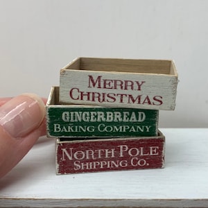 Dollshouse miniature Christmas crates, 3 Christmas boxes. 1:12 scale miniature Christmas
