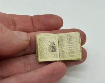 Dollshouse miniature open book, 1:12 scale Alice  book,  miniature book