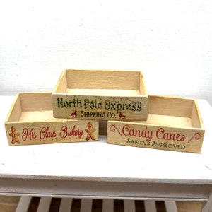 Dollshouse miniature Christmas crates, 3 Christmas boxes. 1:12 scale miniature Christmas, vintage style crates