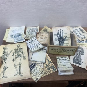 Dollshouse miniature old medical papers, miniature medicine papers, dollshouse ephemera, 1:12 scale apothecary documents