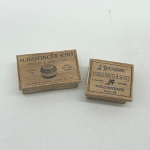 Dollshouse miniature  vintage box,  2 miniature wooden boxes, miniature box 1:12 one inch scale