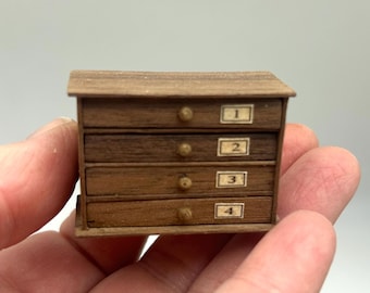 Dollshouse miniature furniture, 1:12 scale chest of drawers