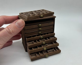 Dollshouse miniature typography furniture, 1:12 scale one inch chest of drawers,  Miniature cabinet, Dollshouse furniture