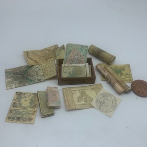 Dollshouse miniature old maps, miniature old chart, dollshouse old map,1:12 scale geography documents