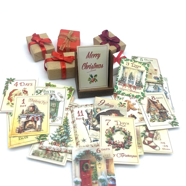 Dollshouse miniature Christmas calendar, 1:12 scale Christmas countdown, dolls-house Christmas