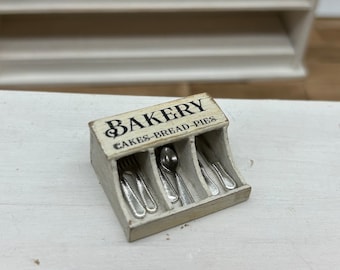 Dollshouse Miniature Cutlery Box, Bakery Print, 1:12 Scale