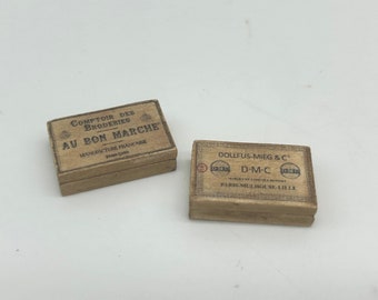 Dollshouse Miniature Wood Boxes, Haberdashery Print, 1:12 Scale