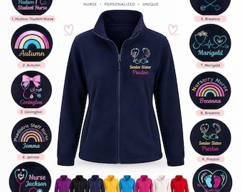 Personalized Embroidered Nurse Zip Up Jacket, Custom Name Pediatrics Fleece Jacket, Student Nurse Jacket, Student Midwife Social Worker Gift