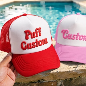 Personalized Puff Print Trucker Hat, Adjustable Foam Mesh Snapback Cap, Custom 3d Puff Name Hat, Retro Summer Hat, Corporate Merch Gift Idea