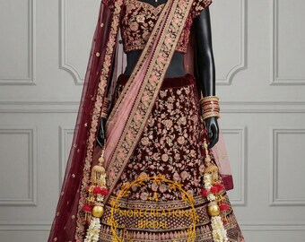 Maroon color Indian bridal Lehenga, heavy bridal dress, Pakistani wedding wear, Indian Woman Wedding Lehenga, Bridal Lehenga Choli, Bridal