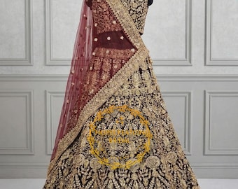 Maroon color Indian bridal Lehenga, heavy bridal dress, Pakistani wedding wear, Indian Woman Wedding Lehenga, Bridal Lehenga Choli, Bridal