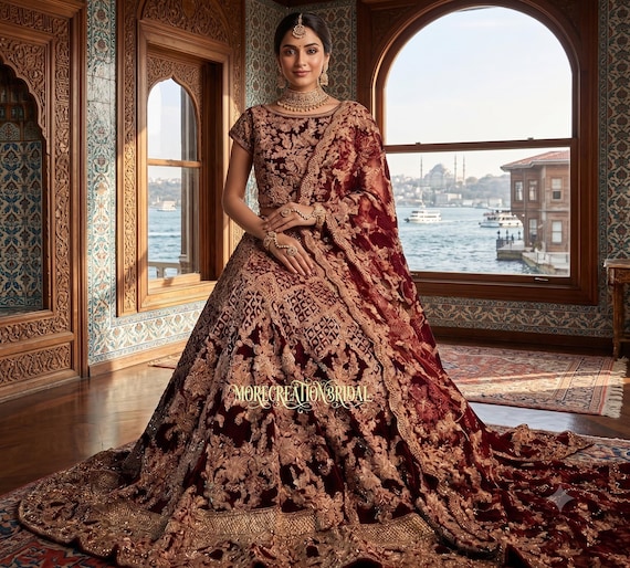 pakistani wedding dresses for fat ladies Maroon Color Indian Bridal Lehenga, Heavy Bridal Dress, Wear, Indian Woman Wedding Lehenga, Bridal Lehenga Choli, Bridal sheer evening gowns