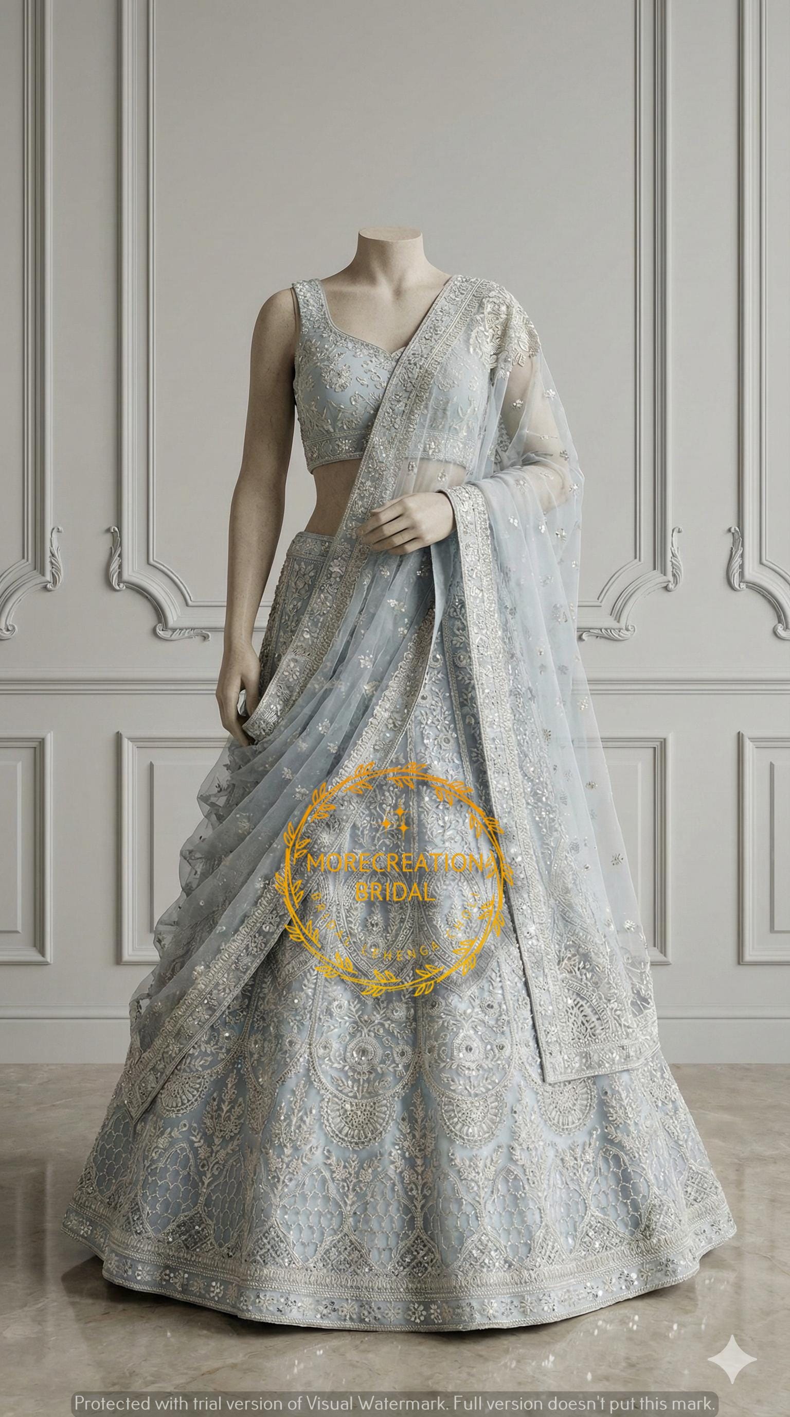 Lehenga Choli Da Sposa In Cotone Seta Muslin Con Dupatta, Colore Caffè Scuro, Semi-cucito