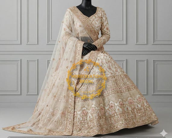 white indian bridal dress brides wearing lehengas in the biggest trend of 2024 Bridal Dupatta LIANA Rafia White Bridal Lehenga