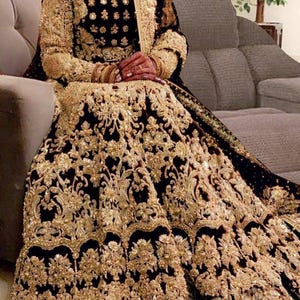 Black Designer Lehenga Choli Pakistani Indian Bridal Dress Custom Stitch Embroidered Net Peshwas Dress For Mehendi Dress Wedding Outfit