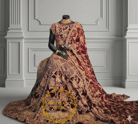 Heavy Bridal Lehenga Maroon Color Indian Bridal Lehenga, Heavy Bridal Dress,  Pakistani Wedding Wear, Indian Woman