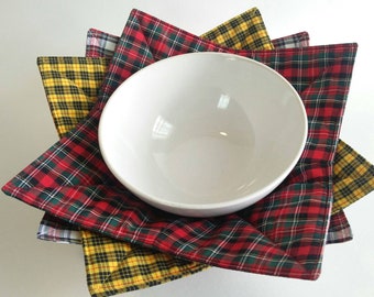 Tartan Plaid Bowl Cozy, Microwavable Potholder, Reversible