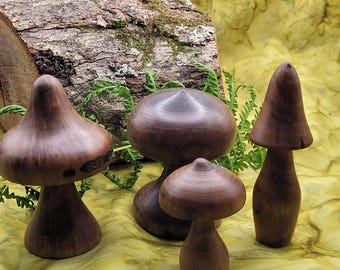 Handcrafted Walnut Wooden Mushrooms