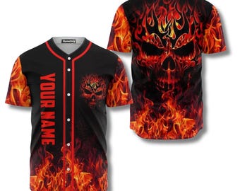 Custom Name Head Fire Skull Personalized Baseball Jersey
