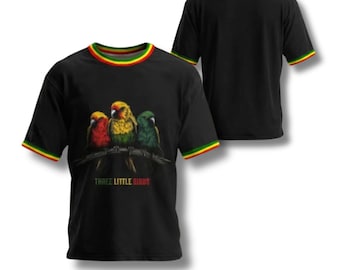 Rasta Trim Three Birds Tee, Uplifting Quote Style Shirt, Reggae Inspired Unisex Top