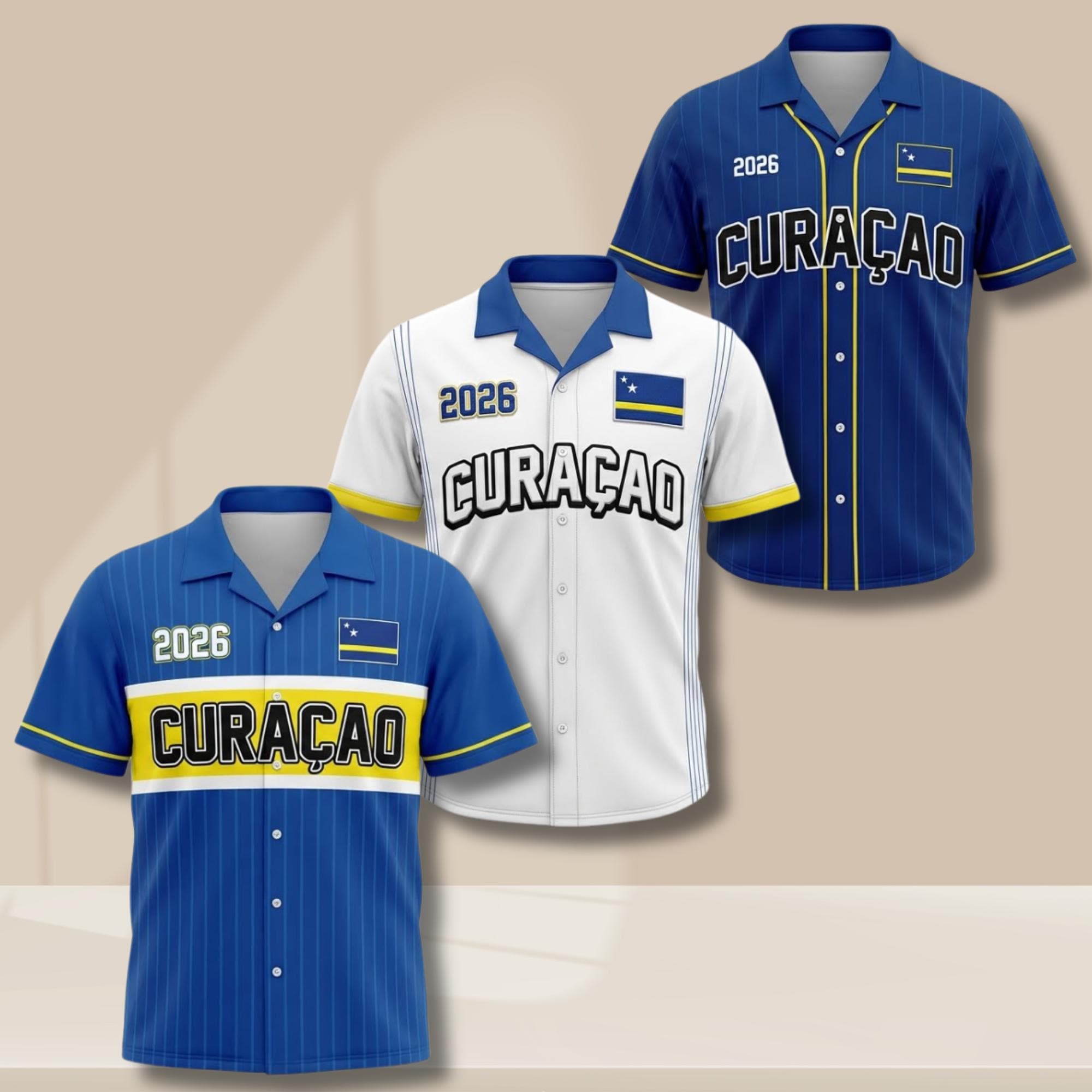 Curacao 2026 Hawaiian Shirt Aloha Button up Blue Yellow Fan Jersey