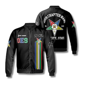 Chaqueta bomber unisex con nombre personalizado de la Orden de la Estrella del Este (Sistar OES AF&AM)