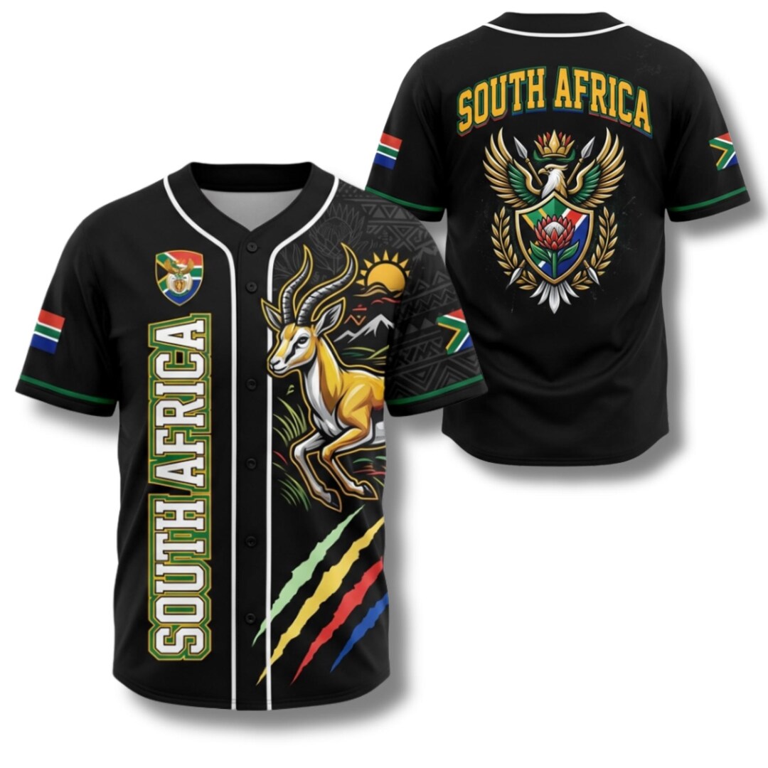 South Africa Baseball Jersey Shirt, Springbok Flag Button Up, Safari ...