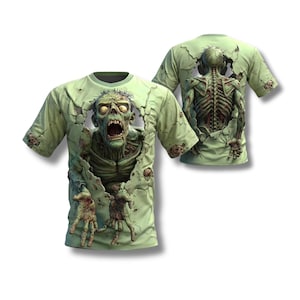 Camiseta con gráfico de zombi 3D: disfraz de esqueleto de terror para Halloween