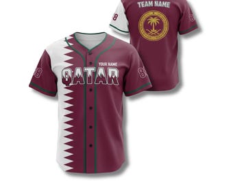 Camiseta de béisbol de Qatar personalizada con nombre y número, regalo personalizado del equipo.