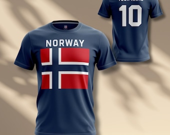 Norway Inspired Soccer Shirt Set, Custom Name Number, Red Blue Fan Jerseys