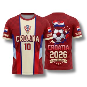 Croatia 2026 Soccer Fan T Shirt, Custom Name Number Tee, Red White Football Gift image 1
