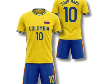 Colombia Soccer Jersey Set, Custom Name Number Football Shirt, Personalized Kit
