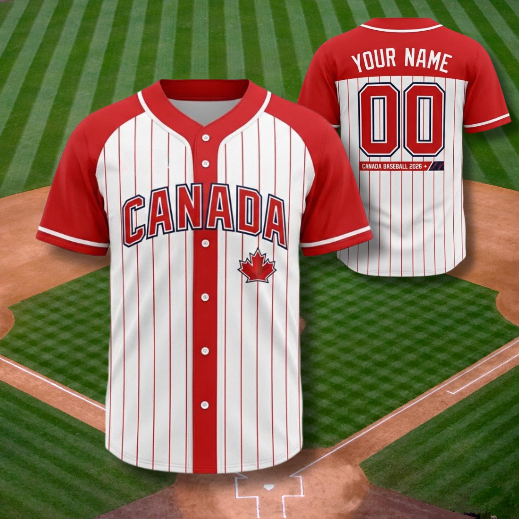 Discover Canada Baseball Jersey WBCC 2026 International Classic Fan Shirt Red White Pinstripe Button Up