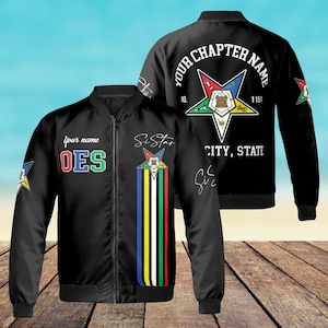 Custom Name Chapter Order of the Eastern Star Sistar OES AF&AM Bomber Jacket Unisex