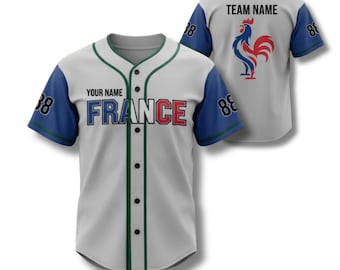 Custom France Baseball Jersey with Name Number, Personalized Team Gift Shirt