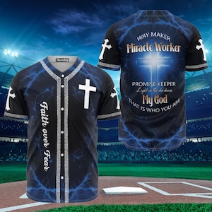 Jesus Faith Over Fear Baseball Jersey Shirt 3D Printed Christian Cross Design